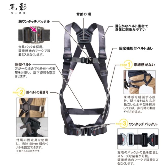 黒影ハーネス 巻取式コルトリトラ ダークグレー Mの説明画像2