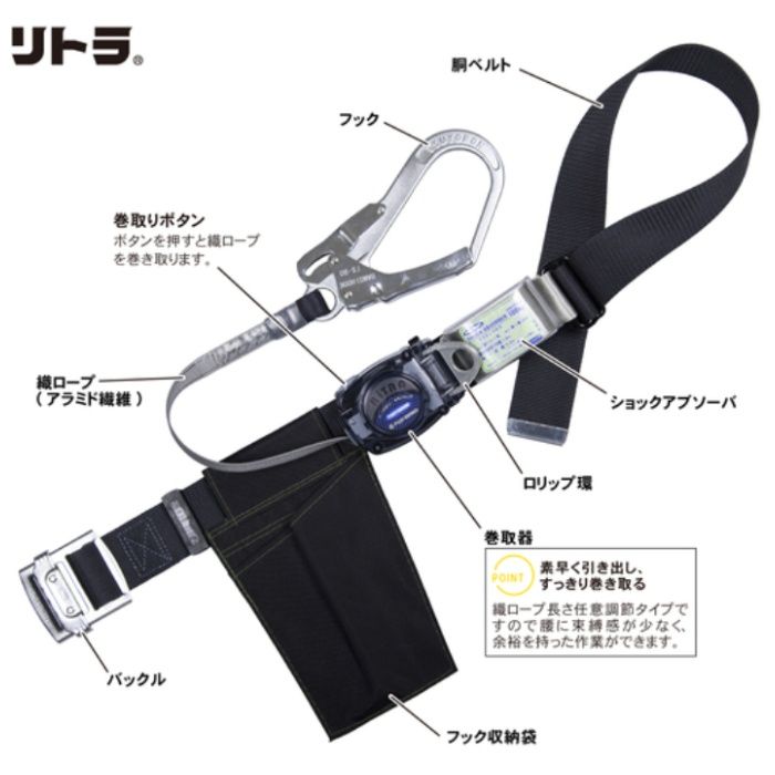 胴ベルト型墜落制止用器具 黒 L 50MMX1400MMの説明画像2