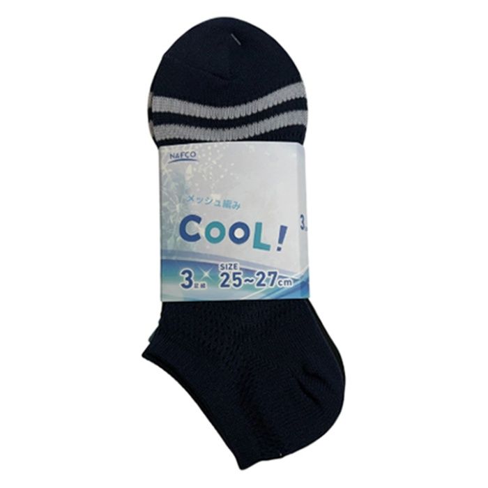 紳士ドライメッシュショートソックス 3P　ライン