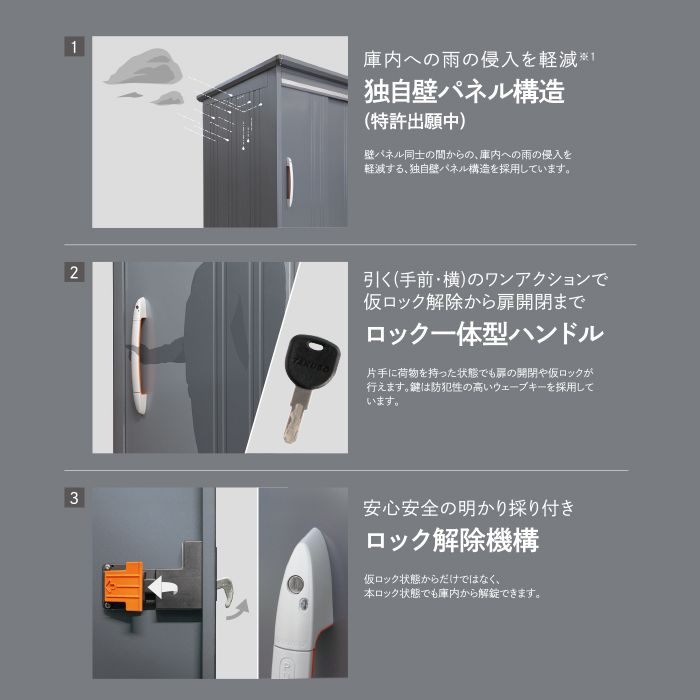 BELOS　B-series物置　 B-2114 【Cパック】 屋根幅2226mmタイプ　扉カラー:AB(アンバーゴールド)の説明画像7