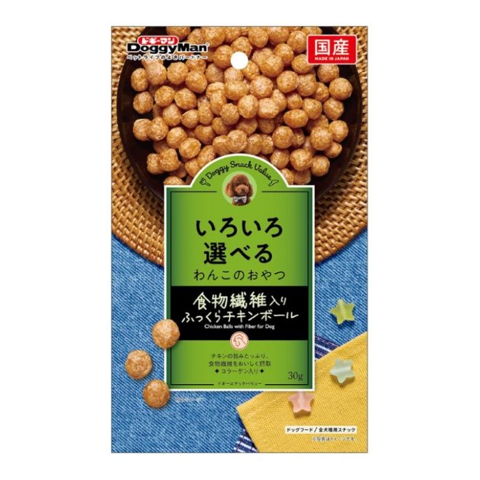 ドギーマン ドギースナックバリュー　食物繊維入りふっくらチキンボール 30g