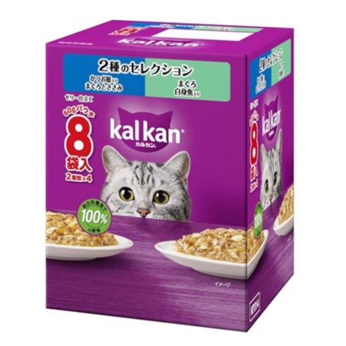 マースジャパン カルカンパウチ2種のセレクション　かつお節入りまぐろ　ささみまぐろ白身魚入り 60g8袋