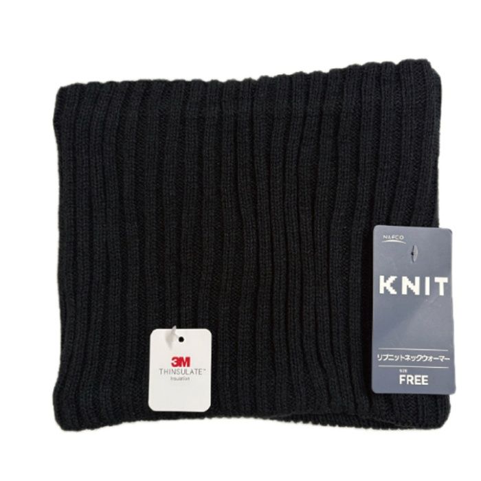リブニットネックウォーマー 断熱保温ブラック