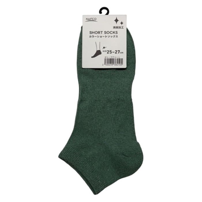 カラーショートソックス　25ー27 オリーブグリーン