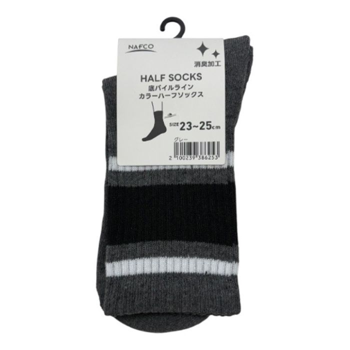底パイルカラーハーフソックス　23ー25 グレー