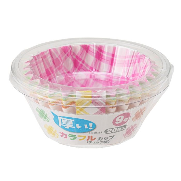 アルファミック 厚手カラフルカップ　チェック柄　9号 20枚