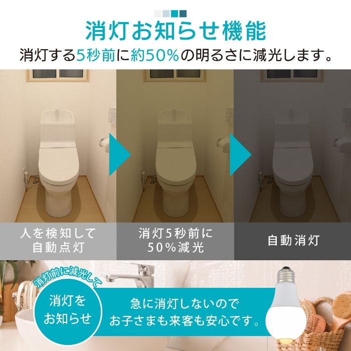 オーム電機 LED電球 E26 40形相当 人感明暗センサー付き 電球色 LDA5L-G R52の説明画像6