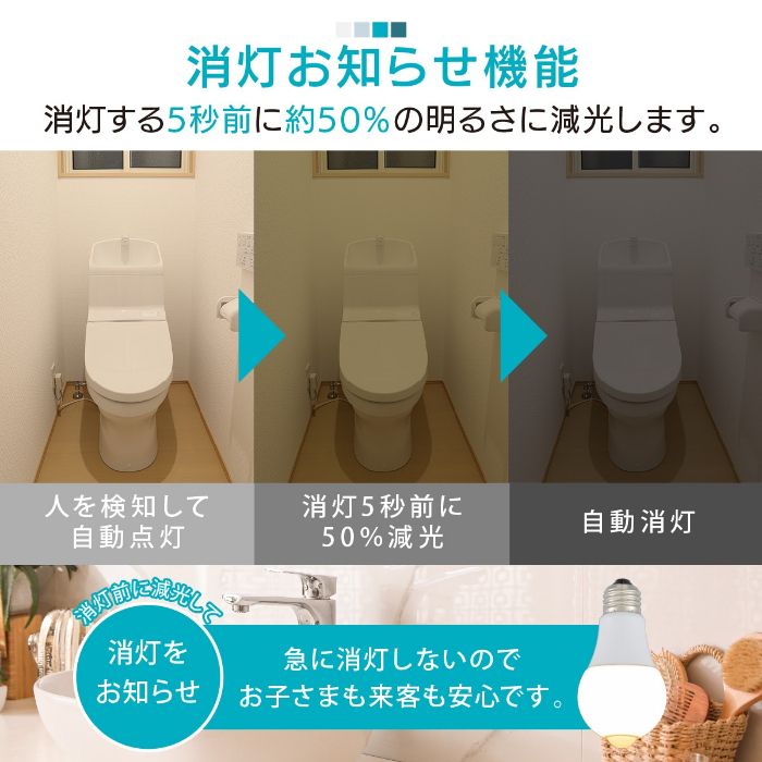 オーム電機 LED電球 E26 60形相当 人感明暗センサー付き 電球色 LDA8L-G R52の説明画像6