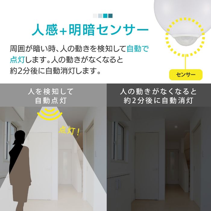 オーム電機 LED電球 E26 60形相当 人感明暗センサー付き 昼光色 LDA8D-G R52の説明画像4