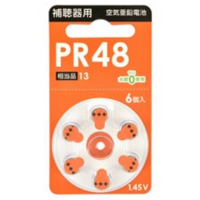 オーム電機 補聴器用空気電池 PR48B6P