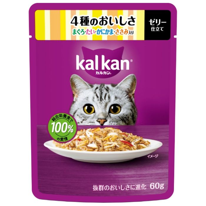 マース カルカンパウチ 4種のおいしさ まぐろ・たい・かにかま・ささみ入り 60g