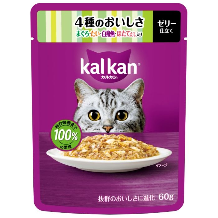 マース カルカンパウチ 4種のおいしさ まぐろ・たい・白身魚・ほたてだし入り 60g