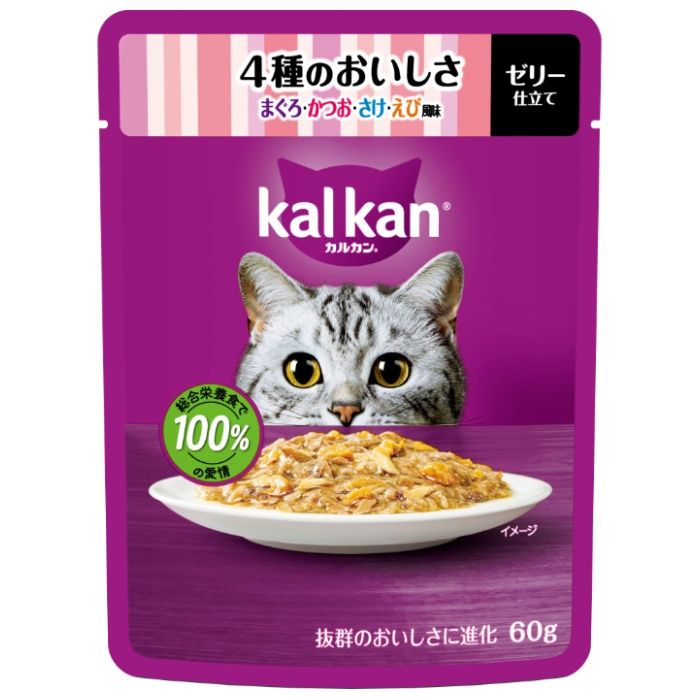 マース カルカンパウチ 4種のおいしさ まぐろ・かつお・さけ・えび風味 60g