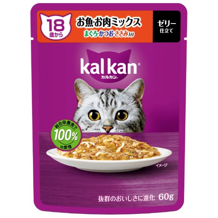 マース カルカンパウチ 18歳から お魚・お肉ミックス まぐろ・かつお・ささみ入り 60g