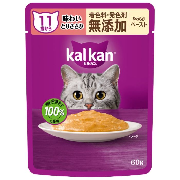マース カルカンパウチ 11歳から やわらかペースト 味わいとりささみ 着色料・発色剤 無添加 60g