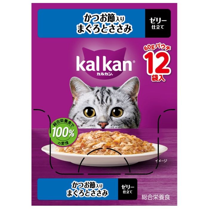 カルカンパウチ かつお節入りまぐろとささみ 60g×12個