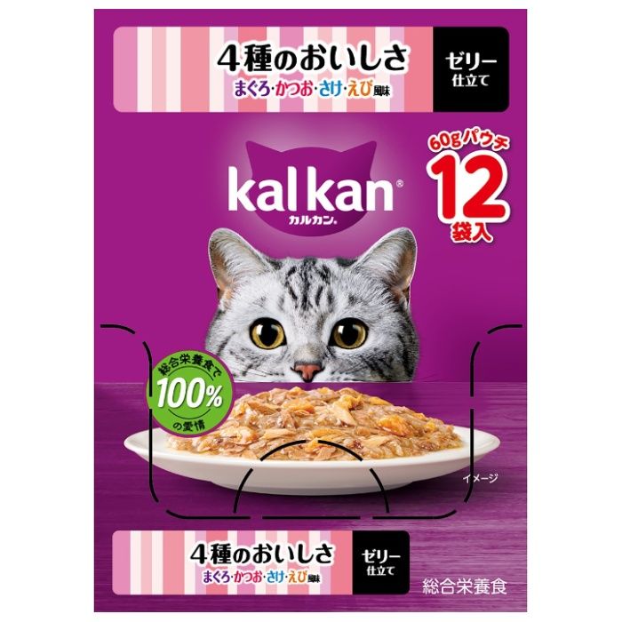 カルカンパウチ 4種のおいしさ まぐろ・かつお・さけ・えび風味 60g×12個