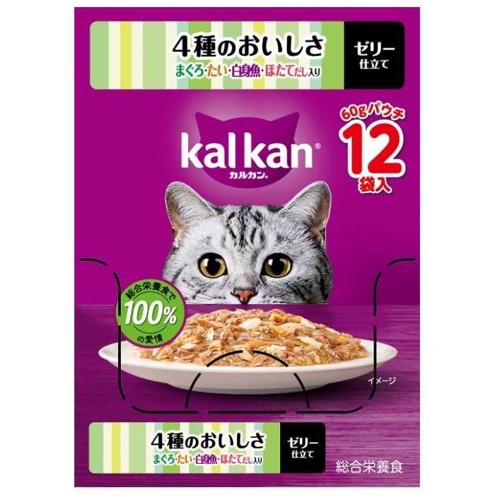 カルカンパウチ 4種のおいしさ まぐろ・たい・白身魚・ほたてだし入り 60g×12個
