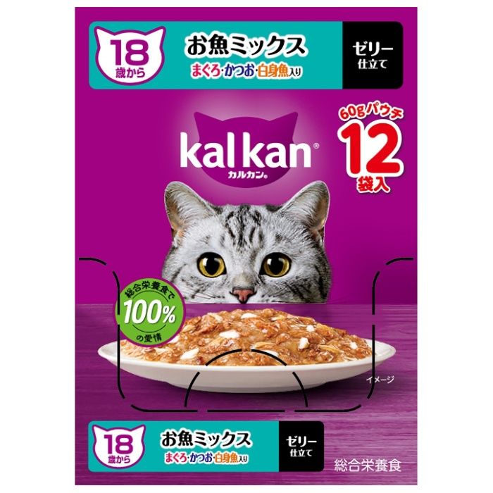 カルカンパウチ 18歳から お魚ミックス まぐろ・かつお・白身魚入り 60g×12個