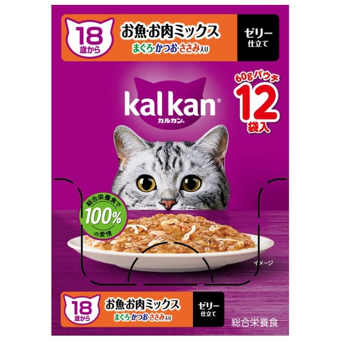 カルカンパウチ 18歳から お魚・お肉ミックス まぐろ・かつお・ささみ入り 60g×12個