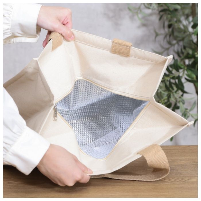 コットン保冷保温 横型大容量バッグ　Mの説明画像2