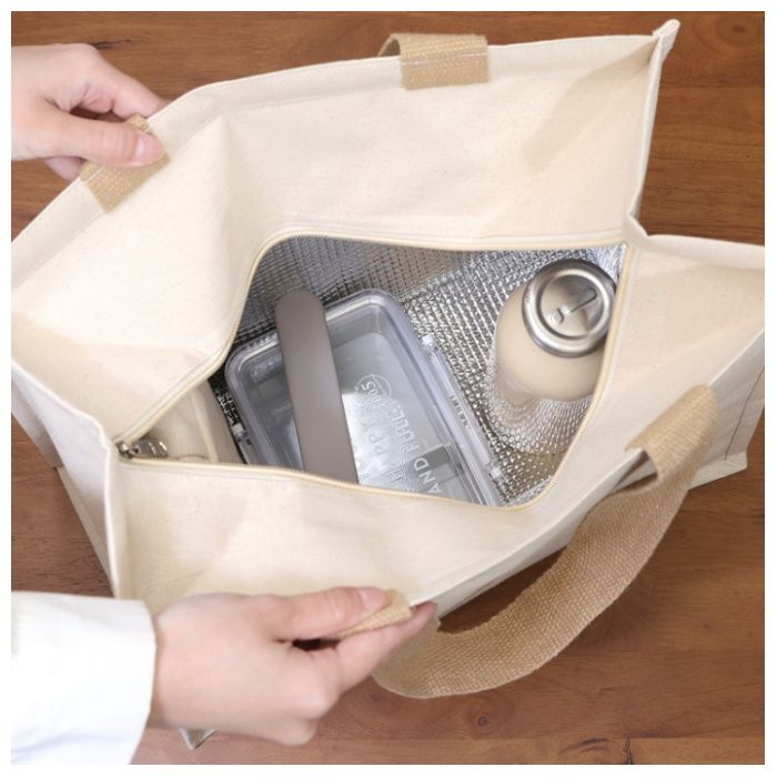 コットン保冷保温 横型大容量バッグ　Mの説明画像3