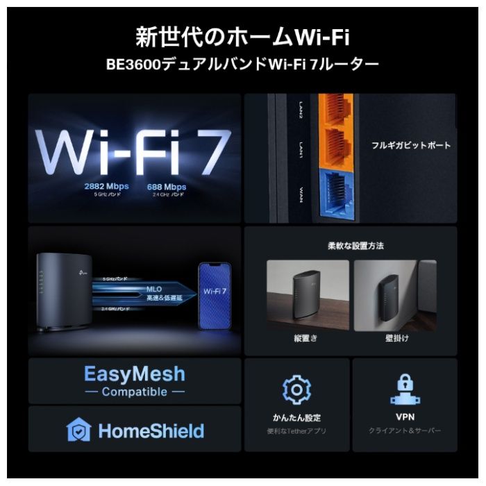 TP-Link デュアルバンドWi-Fi7ルーター BE3600の説明画像3