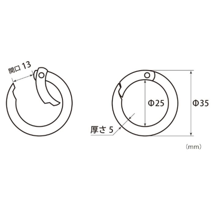WAKI 丸カラビナ　シルバー BK-1028 35mmの説明画像2