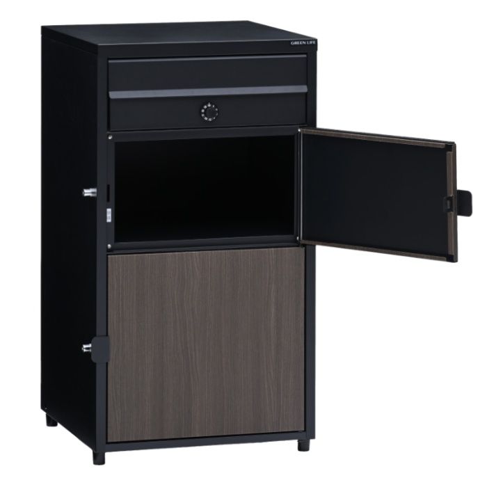 グリーンライフ ポスト一体型木目調二段宅配ボックス　Receibo(レシーボ) TRPM2-4583(BK)の説明画像2