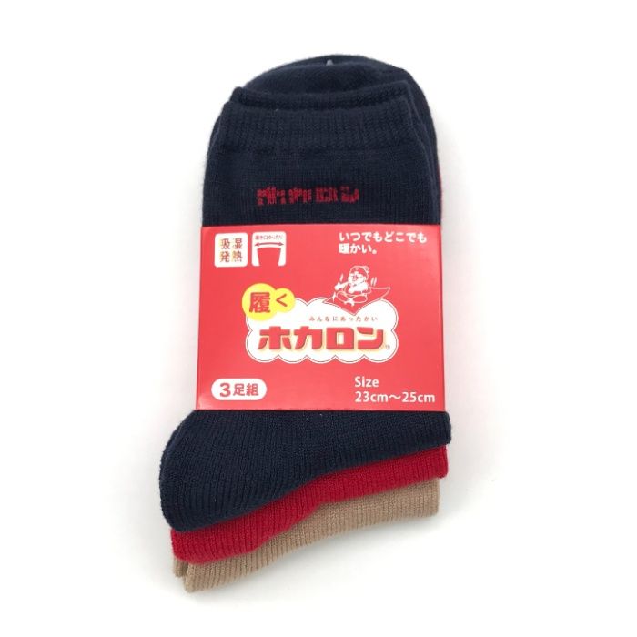 婦人ホカロン　発熱靴下クルー丈　3P アソート　23-25cm　DCHL024AS