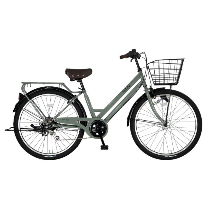 Feel sky パンクしにくい FAT軽快車BAA 26 6段 LEDオート オリーブ