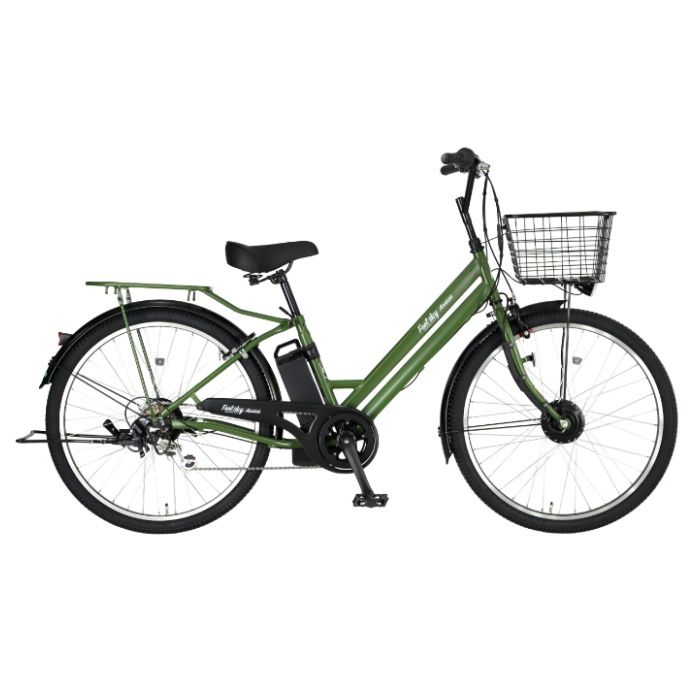 Feel sky 電動アシスト FAT軽快車 26 6段 LEDオート マットオリーブ