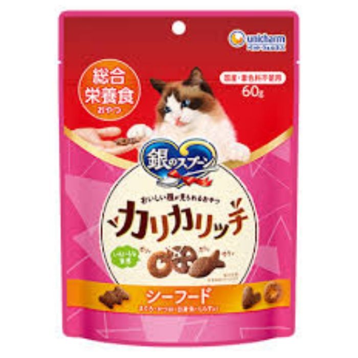 ユニチャーム 銀のスプーン　おいしい顔が見られるおやつ　カリカリッチ　総合栄養食　シーフード 60g