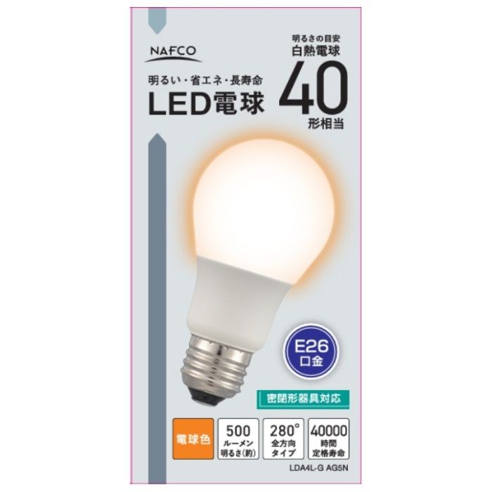 オーム電機 LED電球A E26 40形 電球色 LDA4L-G AG5N