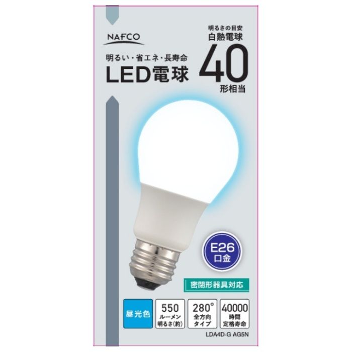 オーム電機 LED電球A E26 40形 昼光色 LDA4D-G AG5N