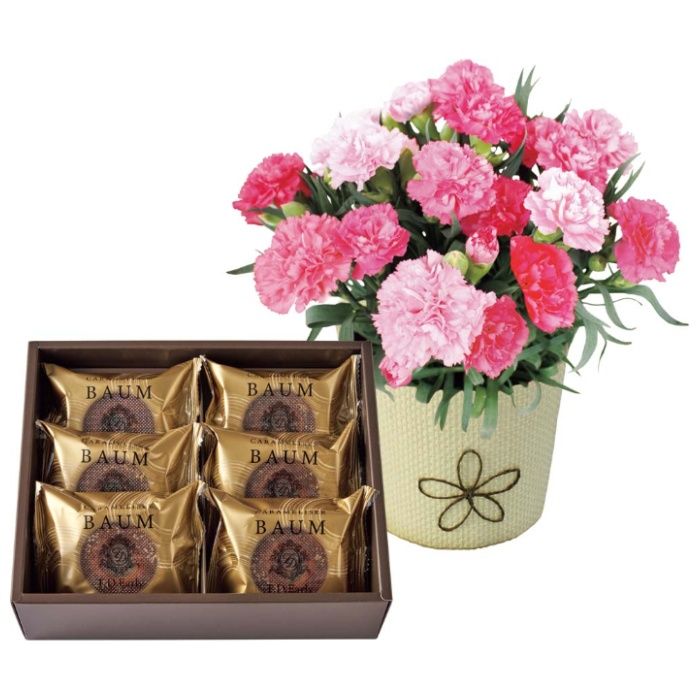 【B40-1】【早期お届け(母の日)】カーネーション(ホットハート)とT.D.Early キャラメリゼバウム-承り締切:2026年4月16日の説明画像2