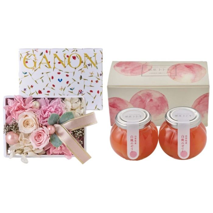 【GP26-GT】【母の日】「GANON FLORIST」監修 プリザーブドフラワーと「銀座トトキ」監修 山形県産白桃のゼリー-承り締切:2026年4月30日の説明画像2