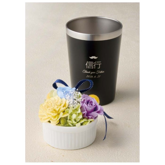 【A40-25C】【父の日】プリザーブドフラワーとブラックステンレスタンブラー-承り締切:2026年6月11日