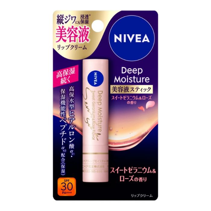 花王 ニベア　ディープモイスチャーリップ　美容液スティック　スイートゼラニウム&ローズの香り 2.2G