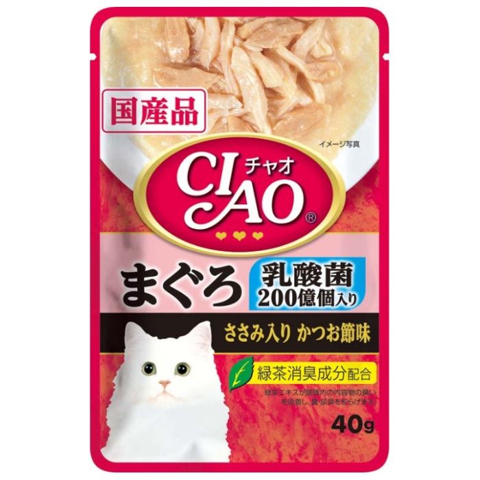 いなばペット CIAOパウチ　乳酸菌入りまぐろささみ入りかつお節味 40g