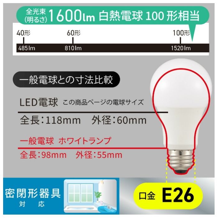 オーム電機 LED電球A E26 100形 昼光色 LDA11D-G AG5Nの説明画像5