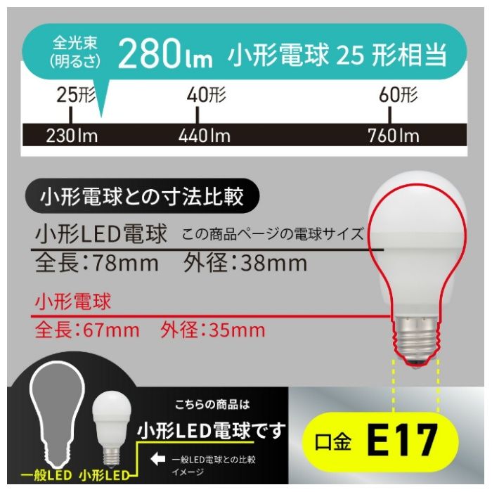 オーム電機 LED PS E17 25形 昼光色 LDA2D-G-E17 IS5Nの説明画像6