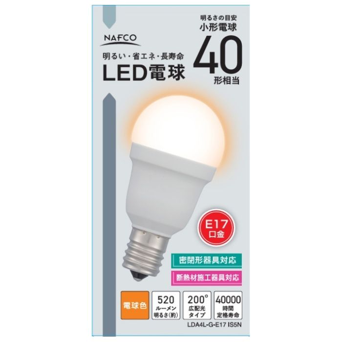 オーム電機 LED PS E17 40形 電球色 LDA4L-G-E17 IS5N