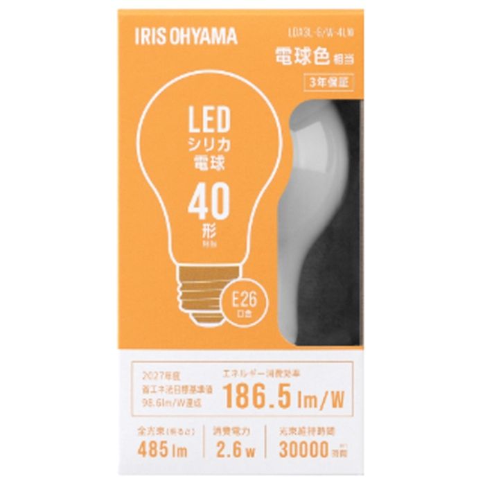 アイリスオーヤマ LEDシリカ電球 E26 全方向 40形相当 電球色 LDA3L-G/W-4LW