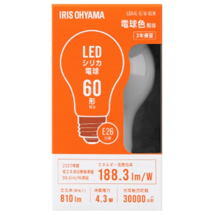 アイリスオーヤマ LEDシリカ電球 E26 全方向 60形相当電球色 LDA4L-G/W-6LW
