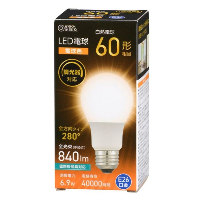 オーム電機 LED電球 E26 60形相当 調光器対応 電球色 LDA7L-G/D AG5