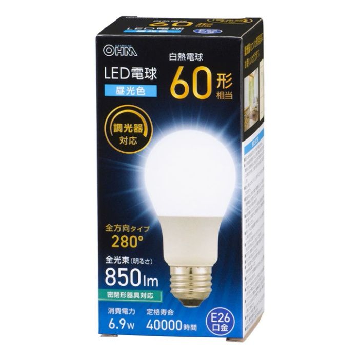 オーム電機 LED電球 E26 60形相当 調光器対応 昼光色 LDA7D-G/D AG5