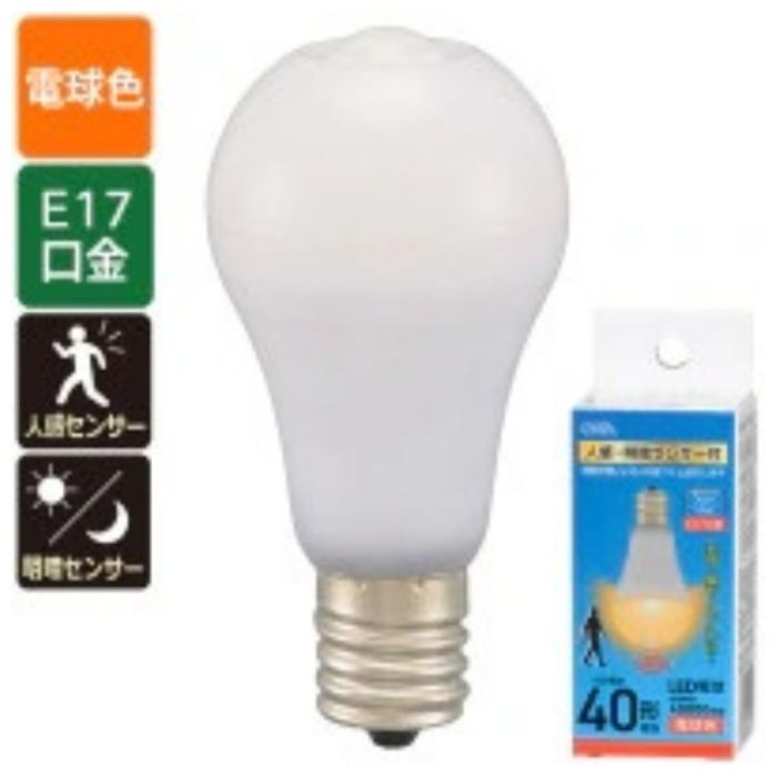 オーム電機 LED電球小形 E17 40形相当 人感明暗センサー付 電球色 LDA4L-G/E17 PIRの説明画像4