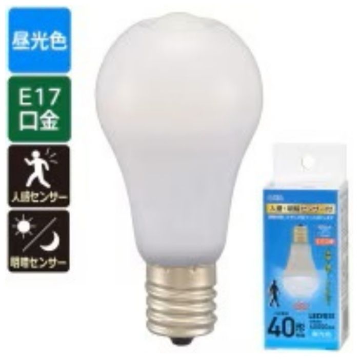 オーム電機 LED電球小形 E17 40形相当 人感明暗センサー付 昼光色 LDA4D-G/E17 PIRの説明画像4