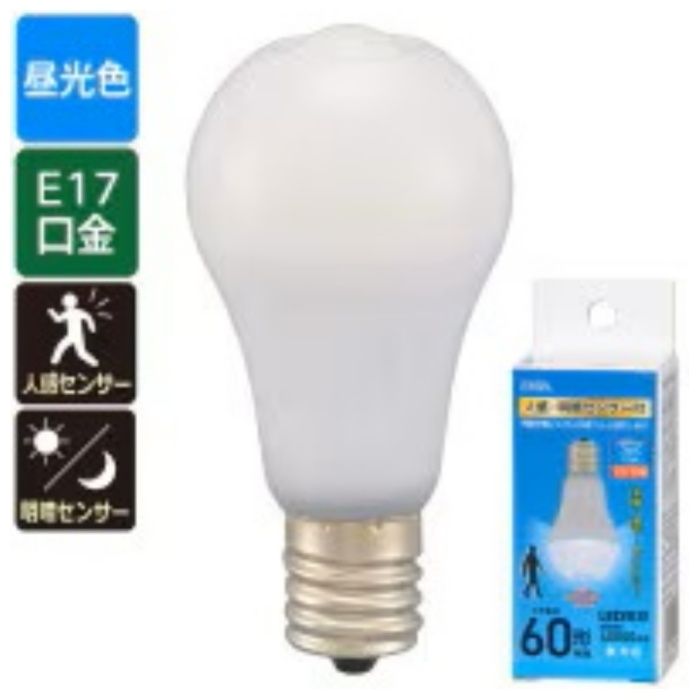 オーム電機 LED電球小形 E17 60形相当 人感明暗センサー付 昼光色 LDA7D-G/E17 PIRの説明画像4